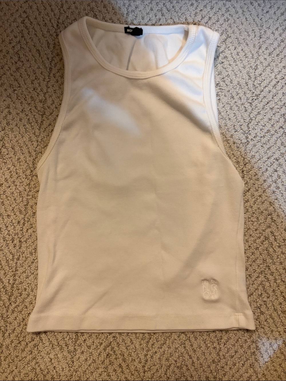 Monrow White Ribbed Tank - Sleeveless Crew Neck